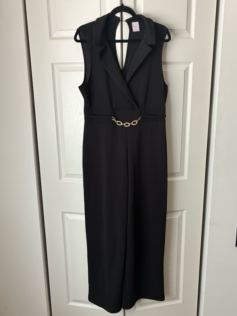 Black Sleeveless Jumpsuit with Gold Chain Accent